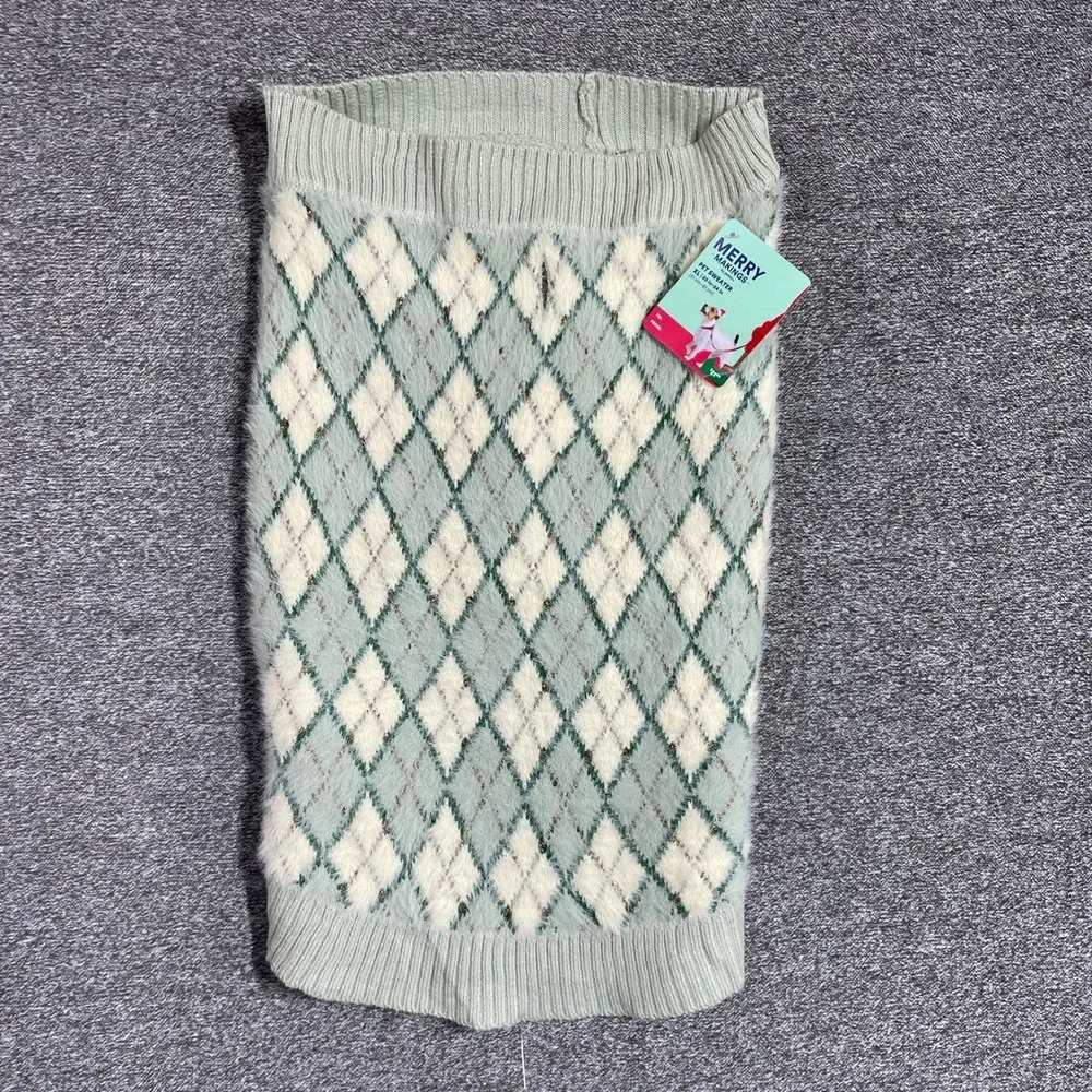 Merry Makings Petco Mint Argyle Dog Sweater XL Holiday Metallic Knit HLDY-MINT